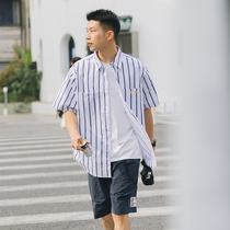 Day Ensemble Casual Vertical Stripe Short Sleeve Shirt Salt Tie Teen Sensation Summer New Loose Bf Wind Shirt Jacket Male Tide