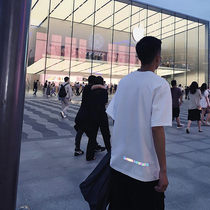 Lv Xiaohu Europe and America Tide Brand Mens Laser Reflective T-shirt Simple Loose Couple Summer Short Sleeve ins Half Sleeve Mens Tide