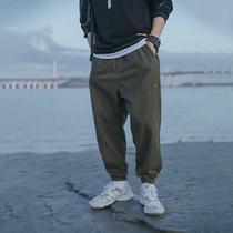 Japanese vintage mens trousers 2021 autumn new solid color decorative loop leg pants mens loose casual trousers