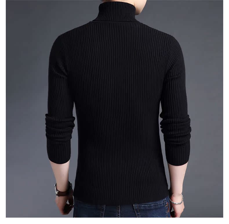 Áo len nam cashmere mỏng Kích thước lớn Nam màu trắng cao cổ đan áo len bó sát mùa thu dày và đen Retro - Áo len áo len nam cao cấp