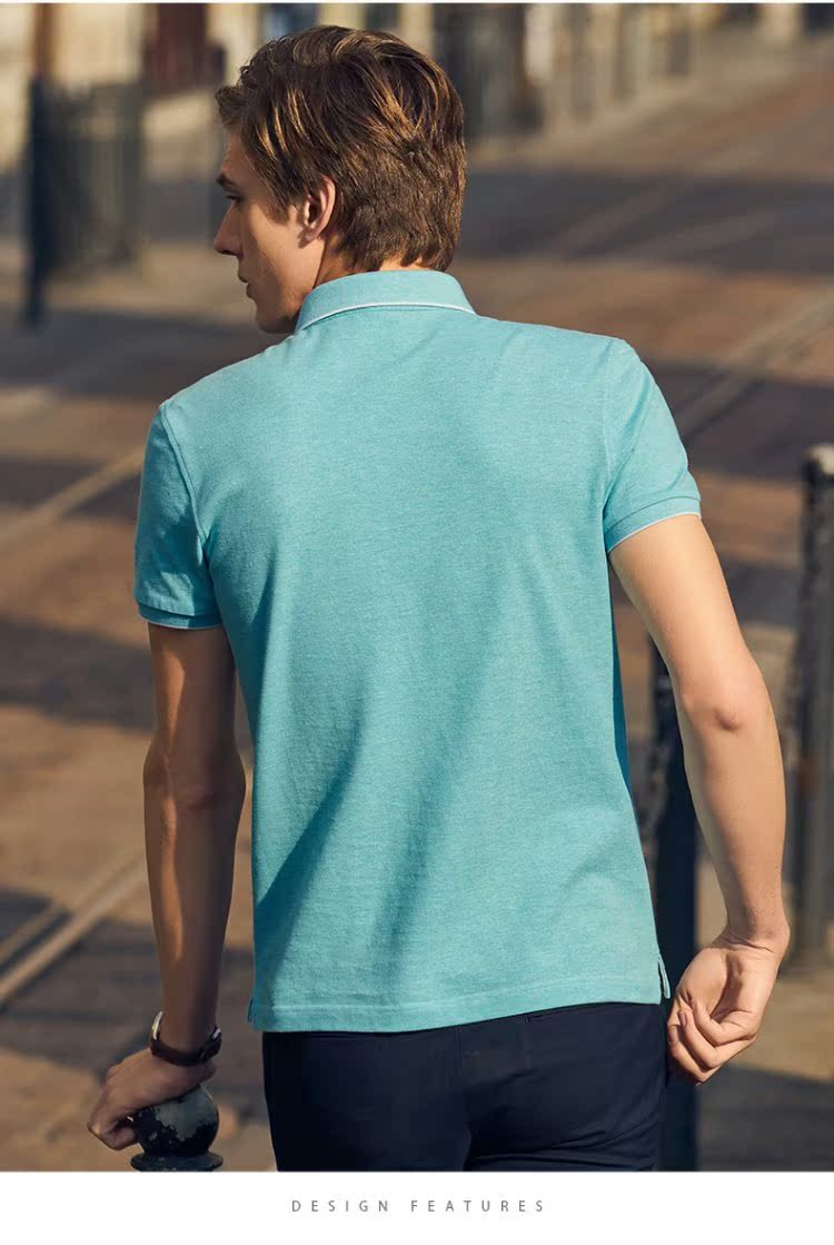 Ông vải châu Âu và phong cách Mỹ màu xanh POLO áo sơ mi nam tay ngắn dẫn nam mùa hè body ve áo cotton áo polo