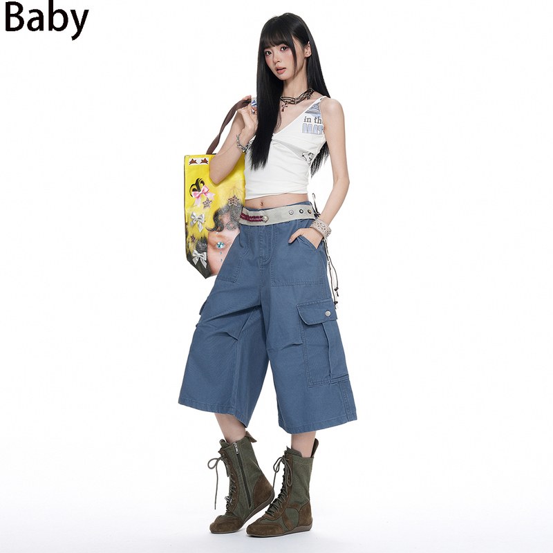 American-Style Navy Blue Cropped Cargo Pants for Women, 2026 Summer High-Waisted New Versatile Fashion Trendy Loose-Fitting Cropped Pants American-Style Navy Blue Cropped Cargo Pants for Women, 2026 Summer High-Waisted New Versatile Fashion Trendy Loose-Fitting Cropped Pants