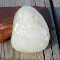 Rare dialect collection grade Xinjiang Hotan jade autumn pear skin mutton fat white jade seed material Maitreya Laughing Buddha pendant O8