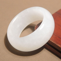Dialect high-quality Hetian jade wearable grade Russian old pit material warm and delicate mutton fat white jade card 18mm ring h7
