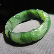 Stunned dialect Hetian jade boutique Russian old pit material spinach green jasper inner diameter 59mm wide strip bracelet R1
