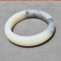 Dialect Hetian Jade Xinjiang old mature warm mutton fat white background floating ink artistic conception blue and white seed material card 55mm bracelet R1