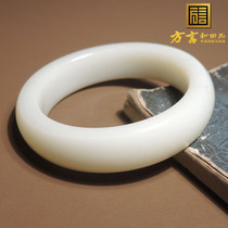 Dialect rare high-quality Hetian jade from Xinjiang with warm and delicate mutton fat white jade card 57mm formal bracelet h7