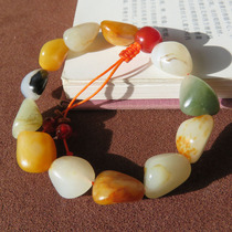 Rare dialect Hetian jade collection grade Xinjiang delicate oily gold-skinned white jade seed material multi-treasure raw stone bracelet w1