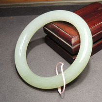 罕见方言精品和田玉佩戴级青海老坑料暖白色飘翠卡57mm圆条手镯R1