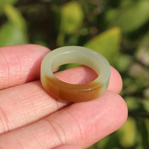 Hot dialect Hetian jade boutique Xinjiang mixed sugar green yellow mouth candy inner diameter 17mm ring ring N3