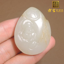 I was shocked by the dialect Hotan jade made in Xinjiang with the characteristics of hanging gold skin with pores and white jade seed material God of Wealth pendant pendant h7