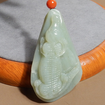 Hetian jade boutique with huge leakage and lenticel holes blue and white jade seed material cute carved crocodile handle R8
