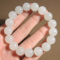 Dialect quality Hetian jade wear Qinghai material oily and delicate ice-transparent white jade card 12mm round bead bracelet bracelet s2