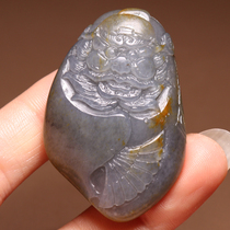 Rare dialect quality Hetian jade with characteristic giant leak Xinjiang blue and white seed material hanging gold leather Zhongkui pendant O2