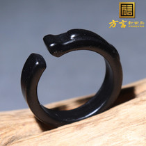 Dialect characteristics Hetian jade with giant leak Xinjiang lacquer black and white jade background black jade seed material card 18 and 20 special snake ring O2