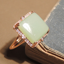 Stunned dialect Hetian jade features Russian old pit unstructured pink blue jasper square silver inlaid jade ring h0