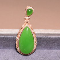 Shocking dialect brand Hetian jade boutique-grade Russian 18K close-inlaid apple green jasper pendant R2