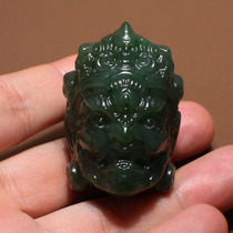 Stunned by Dialect Hetian Jade Boutique Russian Jasper Laokengyang Green Characteristic Yellow God of Wealth Pendant Pendant N4