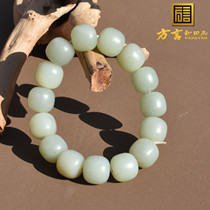 Dialect and Tian jade boutique Xinjiang Wenzun and the end material Qingbai jade fine warm moisturizing card 14mm Old-type bead bracelet S3