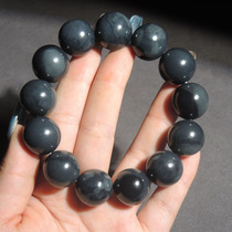 Stunned dialect giant leak treasure charcoal pot gray and white jade bottom black jade seed material 18mm luxury round bead bracelet R6