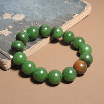 Stunned Dialect Brand Hetian Jade Xinjiang Huangqin Skin Spinach Green Jasper Seed Material 14mm Ball Bead Bracelet h0