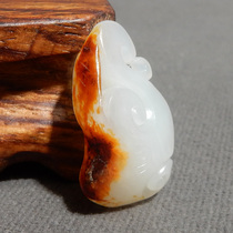 Dialect specialty boutique Xinjiang Yulong River mutton fat white jade seed material red gold leather seed material high oil Ruyi pendant w4