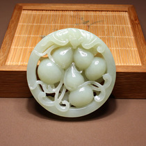 Big Action Dialect Hetian Jade Boutique Features Xinjiang Qiemo Material Bracelet Core Hollow Blue and White Jade Fu Lu Shou Pendant N3