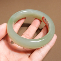 Dazzling dialect Hetian jade Qinghai old pit material warm and delicate ice bottom clear water color with green 55mm formal bracelet A5