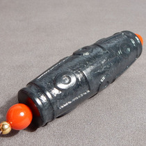 Explosive loss dialect Hetian jade Xinjiang dark as ink white jade base ink jade seed material nine-eye dzi bead pendant pendant w2