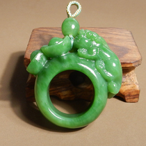 Dialect Hetian Jade Collection Grade Russian Oily Old Pit Material Yang Green Pixiu 23mm Ring Ring X6