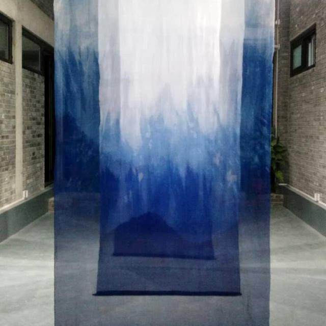 Custom true silk Silk Hanging Curtain Handmade Blue Dyeing Art Space Device Vegetal Dyeing Grass Wood Dyeing Mountain Lankland Progressive Curtain Subs