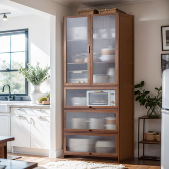 Higher kitchen storage rack floor-standing multi-layer storage cabinet microwave oven household multi-function cabinet storage cabinet with door