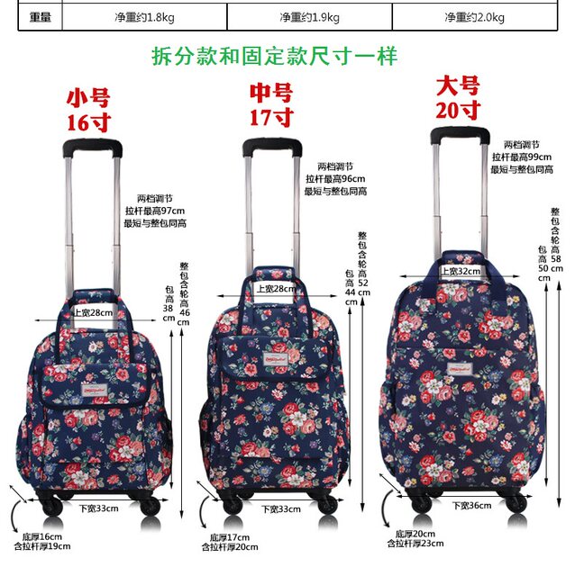 Portable lightweight trolley bag women's canvas waterproof printed luggage universal wheel mute trolley 16 inches 17 inches 20