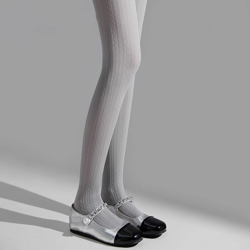 Japanese Noih Velvet Leggings for Women, Spring and Autumn Thin Style, Anti-Snag, Non-Slip, Gray Jacquard Pantyhose
