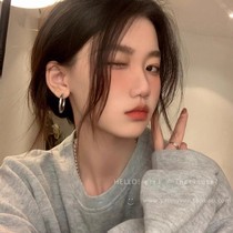 Cold style plain hoop earrings for women 2023 new trendy niche design high-end silver needle earrings earrings