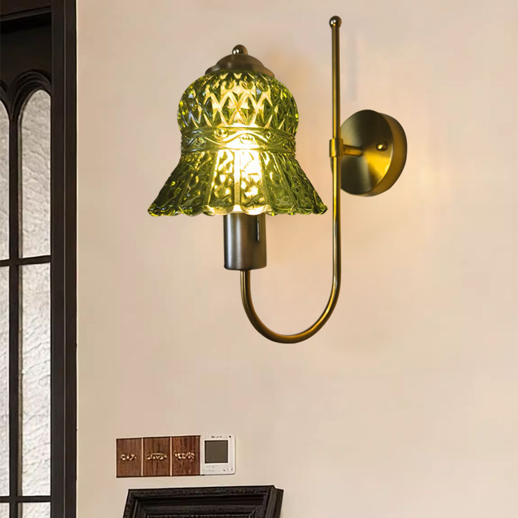 Decorative Lamp French Mid-Century Style Green Glass Wall Lamp Retro Bedroom Bedside Staircase Living Room Background Wall Atmosphere Light