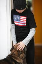 JJ CUHK Tong Chun Autumn All Cotton Leave Two US Flag Long sleeves T-shirt neutral Leave Two Long sleeves T-shirt