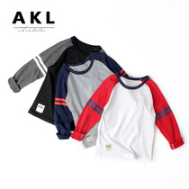 Tree Rock Spring Autumn Male Girl Neutral Insert Shoulder Collision Color full cotton thin soft bullet Long sleeve round neck T-shirt Tee Shirt