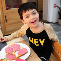 21 Chunqiu Childrens pure cotton long sleeve T-shirt baby blouse boy hit bottom shirt INS letter splicing sleeve