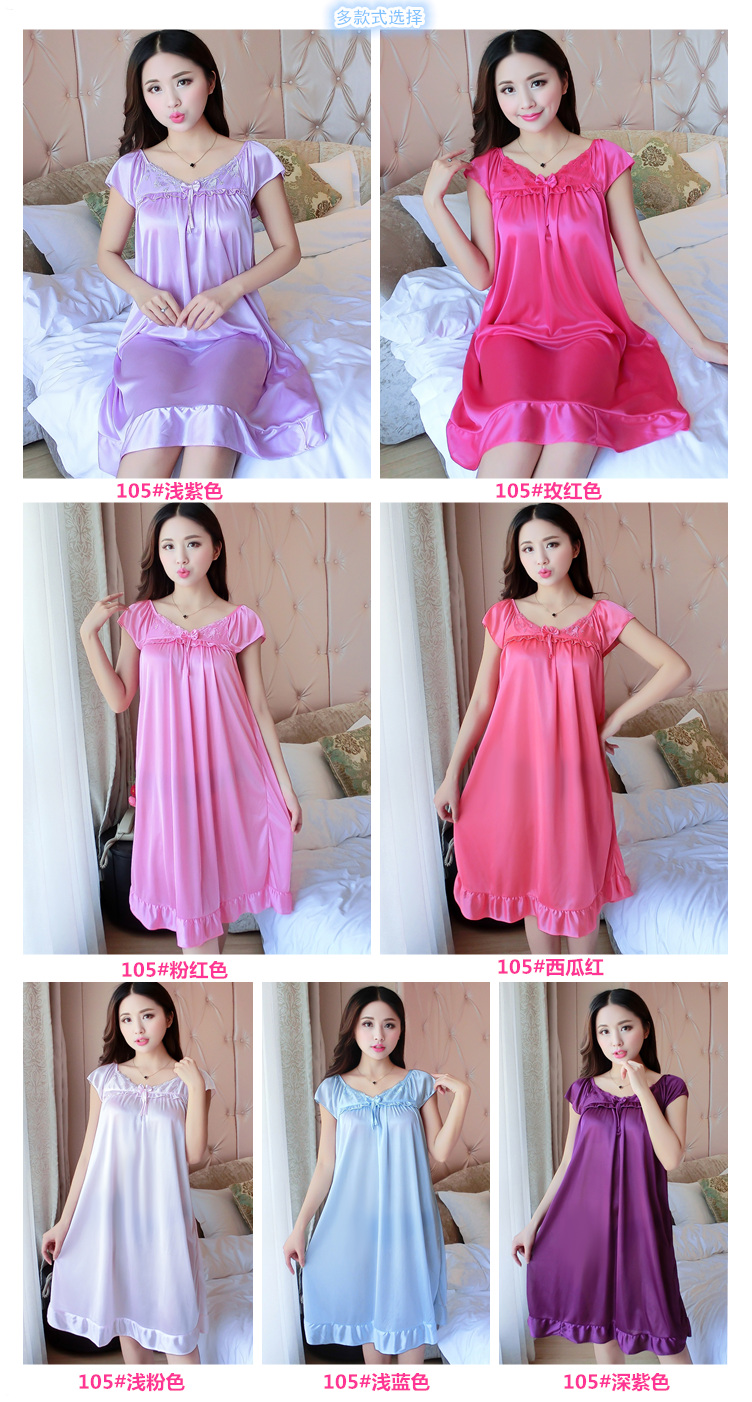 Nightdress nữ mùa hè sexy băng lụa ngắn- tay kích thước lớn phụ nữ mang thai chất béo mm lỏng đoạn dài 200 kg mang thai thời gian mỏng đồ ngủ