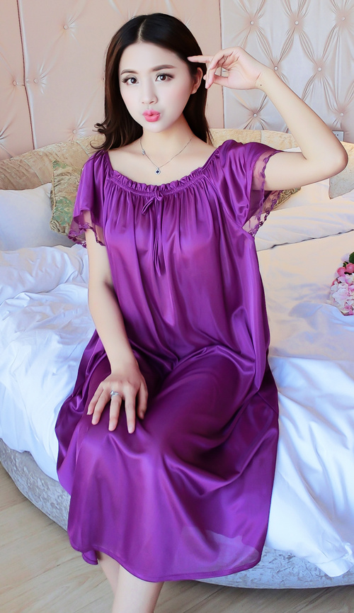 Nightdress nữ mùa hè sexy băng lụa ngắn- tay kích thước lớn phụ nữ mang thai chất béo mm lỏng đoạn dài 200 kg mang thai thời gian mỏng đồ ngủ