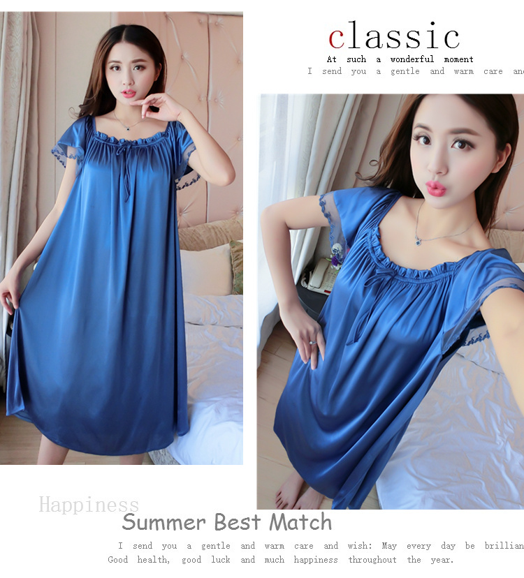 Nightdress nữ mùa hè sexy băng lụa ngắn- tay kích thước lớn phụ nữ mang thai chất béo mm lỏng đoạn dài 200 kg mang thai thời gian mỏng đồ ngủ