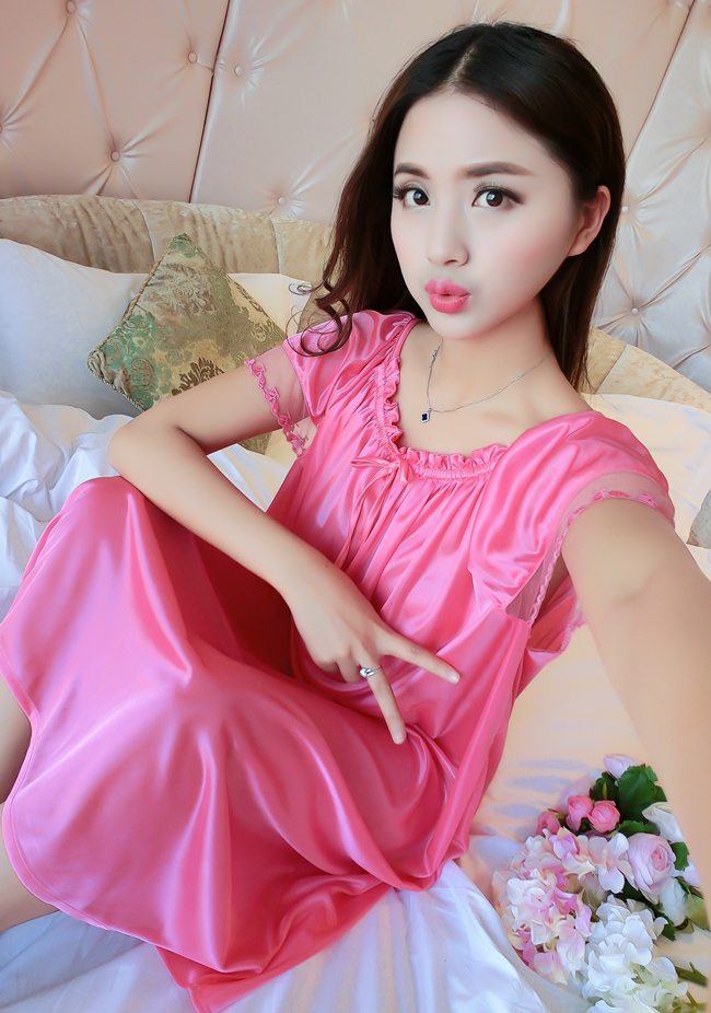 Nightdress nữ mùa hè sexy băng lụa ngắn- tay kích thước lớn phụ nữ mang thai chất béo mm lỏng đoạn dài 200 kg mang thai thời gian mỏng đồ ngủ