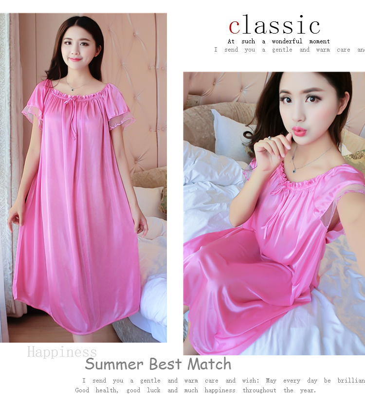 Nightdress nữ mùa hè sexy băng lụa ngắn- tay kích thước lớn phụ nữ mang thai chất béo mm lỏng đoạn dài 200 kg mang thai thời gian mỏng đồ ngủ