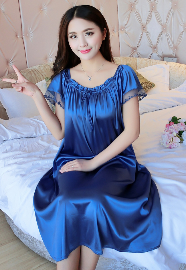 Nightdress nữ mùa hè sexy băng lụa ngắn- tay kích thước lớn phụ nữ mang thai chất béo mm lỏng đoạn dài 200 kg mang thai thời gian mỏng đồ ngủ