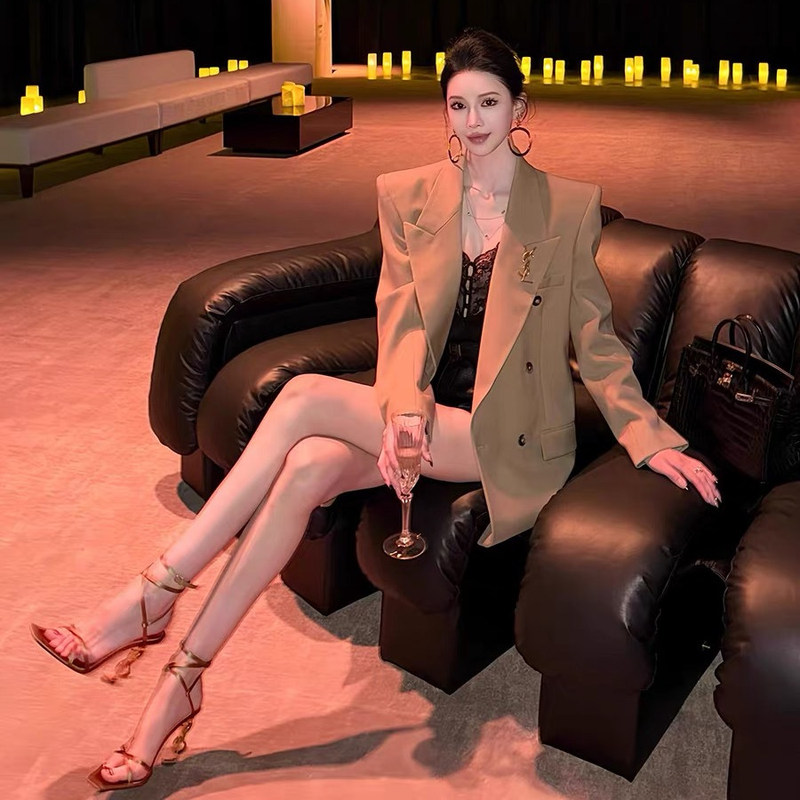 Yang Shulin's Same Style 2025 Summer New High-Heeled Shoes Roman Strap Sandals 2025 New Small Square Toe Women's Shoes