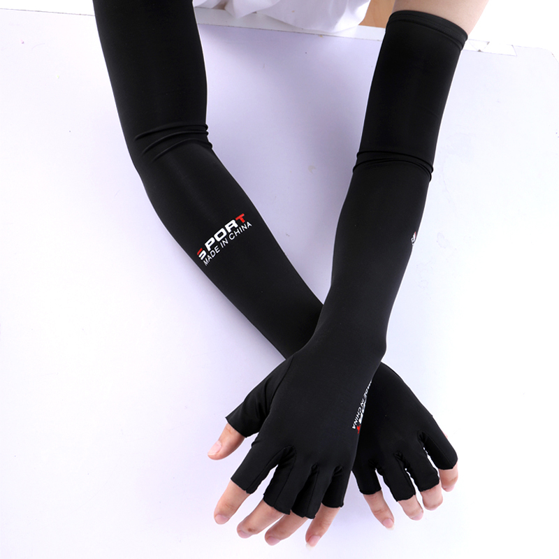 Men's and Women's Cool Sleeves, Summer Ice Silk Sun Protection Sleeves, Non-Slip, Anti-Uv Gloves, Extended Sleeves, Half-Finger Sleeves