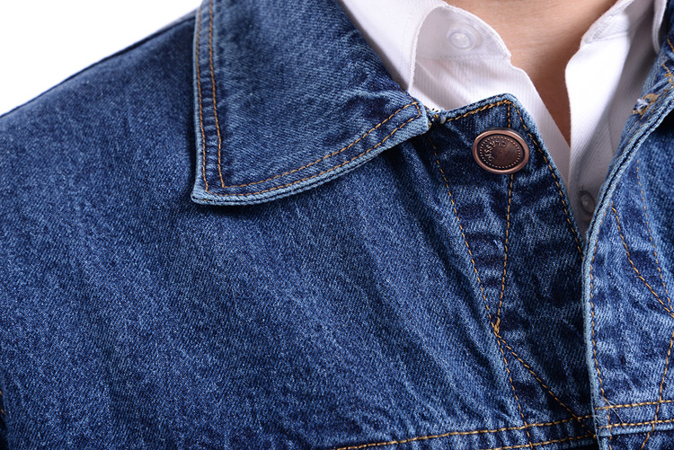Đặc biệt hàng ngày áo khoác denim trung niên hàng đầu mùa xuân và mùa thu nam áo khoác dài tay áo liền quần size lớn áo khoác cặp