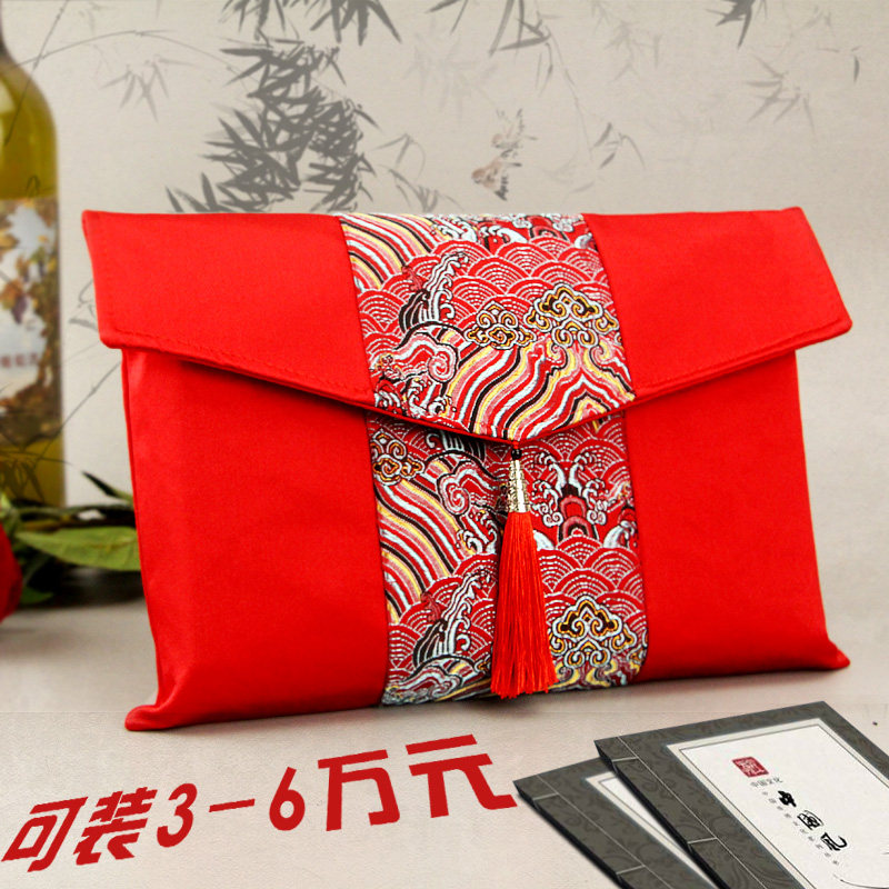 Tissue cotton 3-6 ten thousand Dress Wedding Red Packet Bag Remouth Bag Toast Tea Big Red Bag RMBten thousand Red Envelopes Wedding Wedding Celebration Wedding Celebration Wedding
