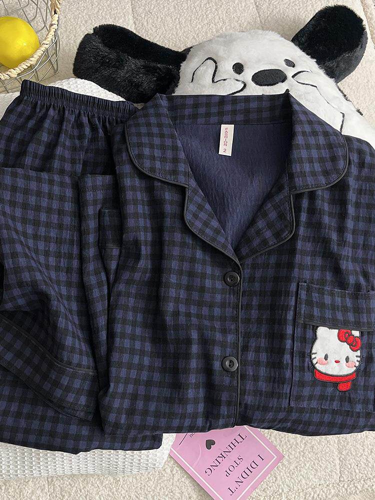 Хлопковый лонгслив, осенняя пижама для отдыха, милый комплект, большой размер 